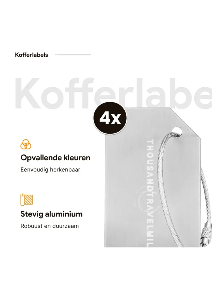 Aluminium kofferlabels – 4 stuks – Zilver