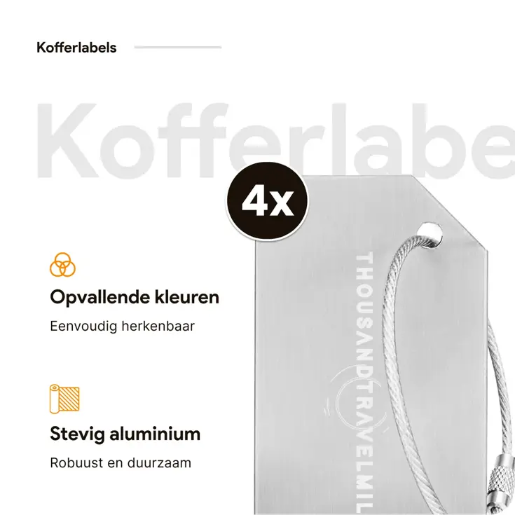 Aluminium kofferlabels – 4 stuks – Zilver