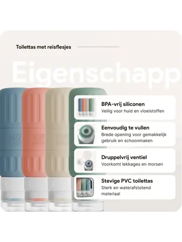 Toilettas met reisflesjes – 12-delig – Pastel