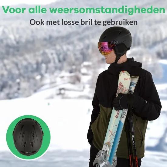 GOOFF Skihelm met Vizier, Afneembare Oorstukken, Matzwart (Small