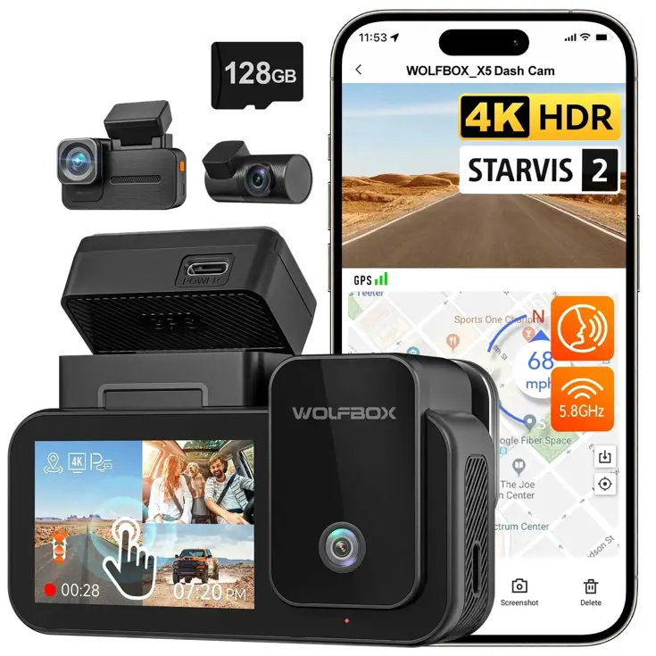 X5 Touch 3CH 4K Wifi GPS 128gb dashcam
