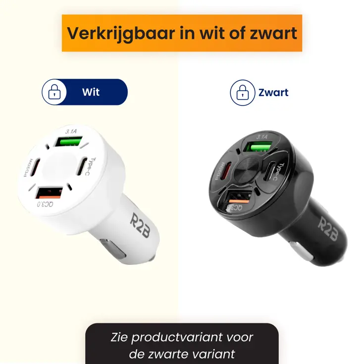 Autolader USB C & USB A - Snellader - Wit