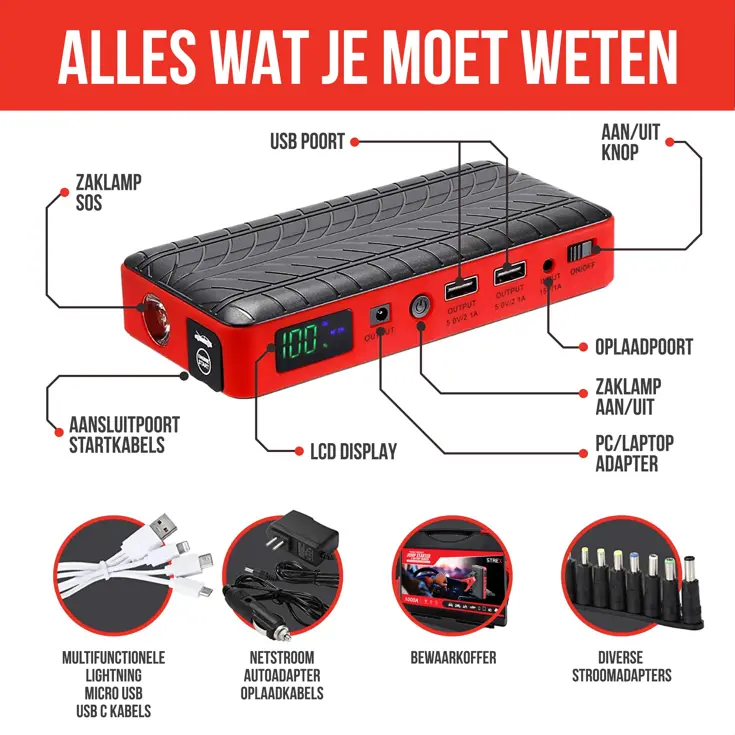 Jumpstarter voor Auto 4-in-1 - 1000A