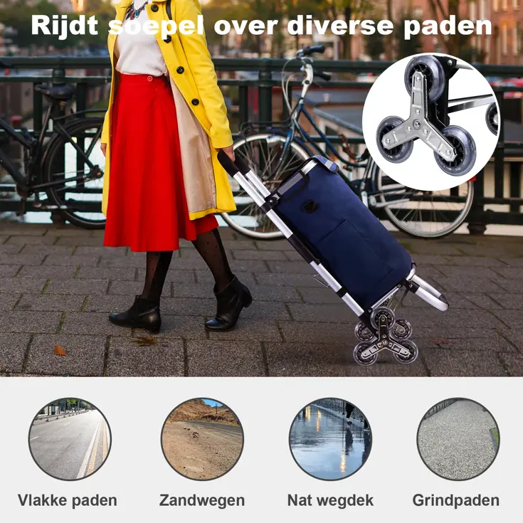 40L boodschappentrolley met trapwielen