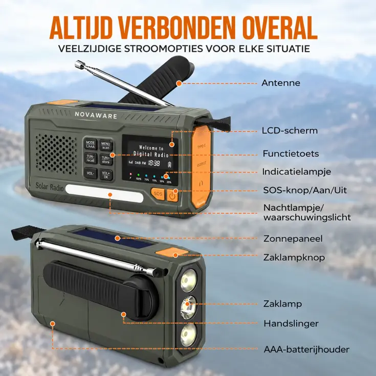 Noodradio Solar Opwindbaar - DAB+/FM - 4500mAh