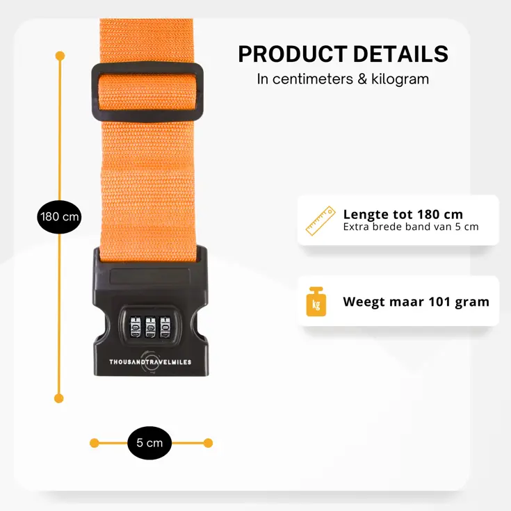 Kofferriem + 2 Bagagelabel – 3-delig – Oranje