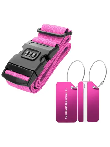 Kofferriem + 2 Bagagelabel – 3-delig – Roze