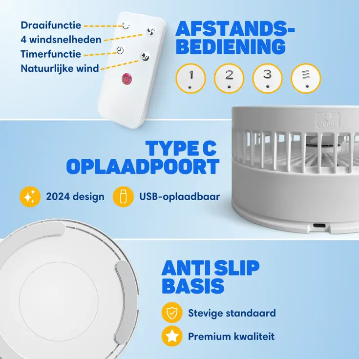 Draadloze Statiefventilator - 4in1 - Inklapbaar