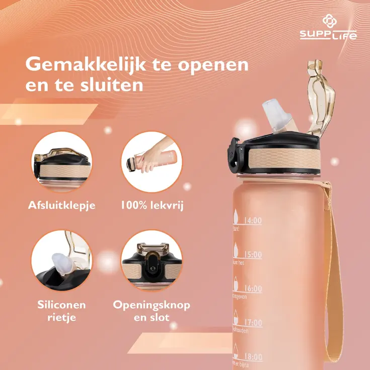 Nederlandse Motivatie Waterfles - Rose Goud - 1L