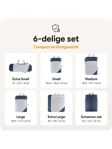 Packing cubes compressie set – 6-delig – N Blauw