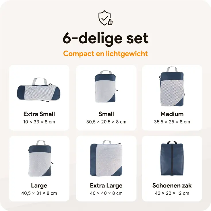 Packing cubes compressie set – 6-delig – N Blauw