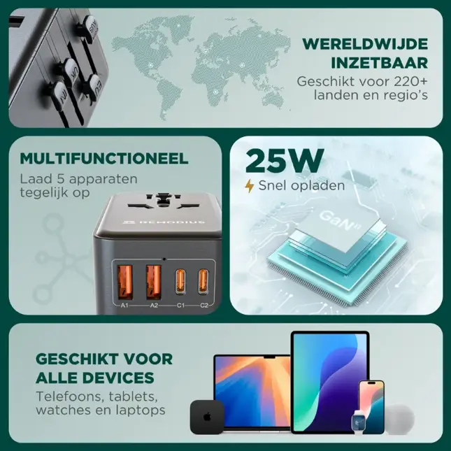Remodius Wereldstekker Reisstekker