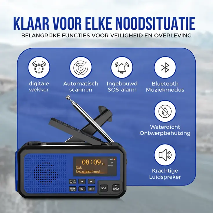 Noodradio DAB+/FM - 5000mAh - Solar Opwindbaar