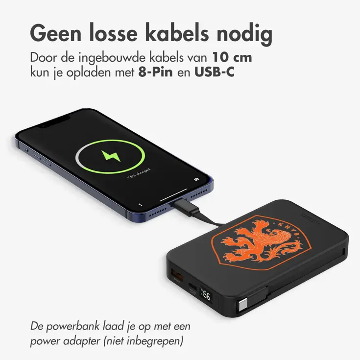 KNVB Powerbank 10.000 mAh met geïntegreerde kabels