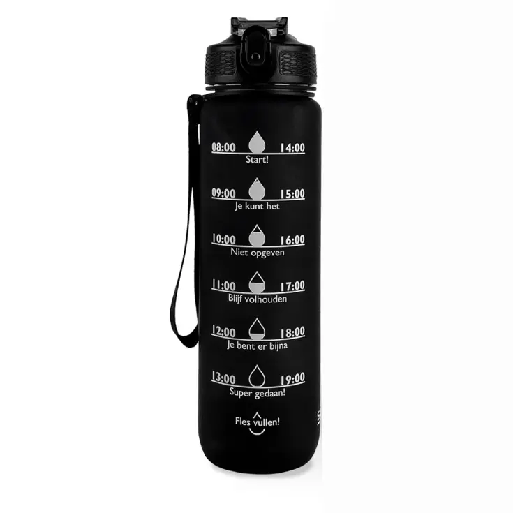Supplife Motivatie Waterfles - Zwart - 1L