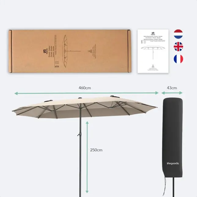 LifeGoods Dubbele Parasol – 270x460cm