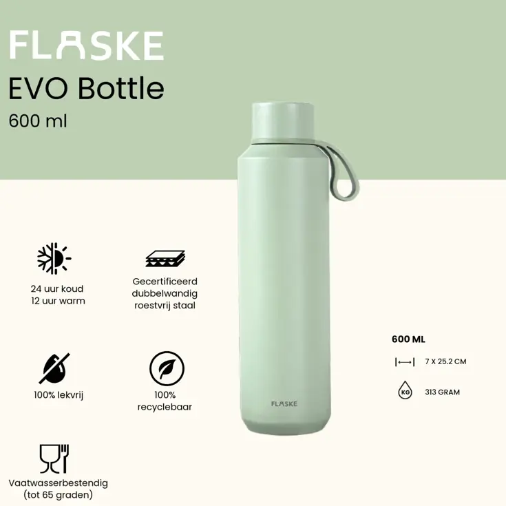 FLASKE 600ML  RVS Drinkfles