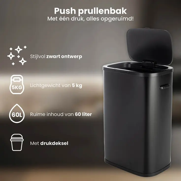 Prullenbak met Drukdeksel - 55 Liter