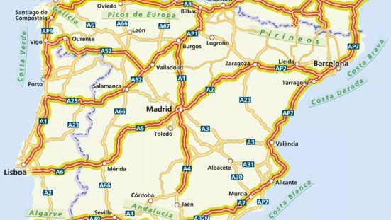 Kaart van Spanje en Portugal