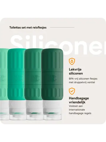 Reisflesjes en Toilettassen –14 delig- Groen