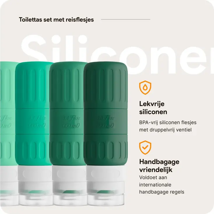 Reisflesjes en Toilettassen –14 delig- Groen