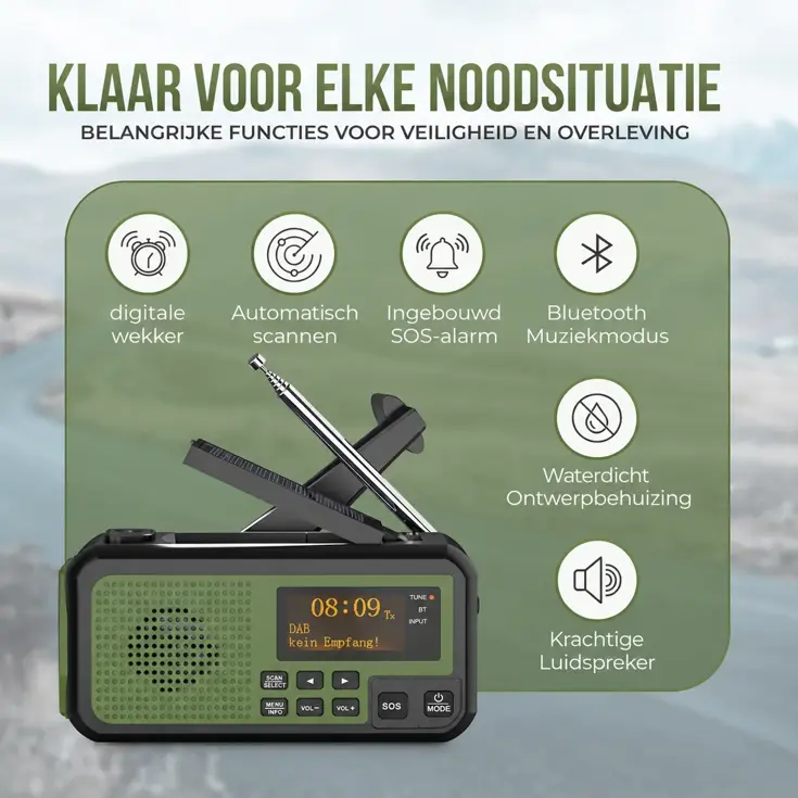 Noodradio DAB+/FM - 5000mAh - Solar Opwindbaar
