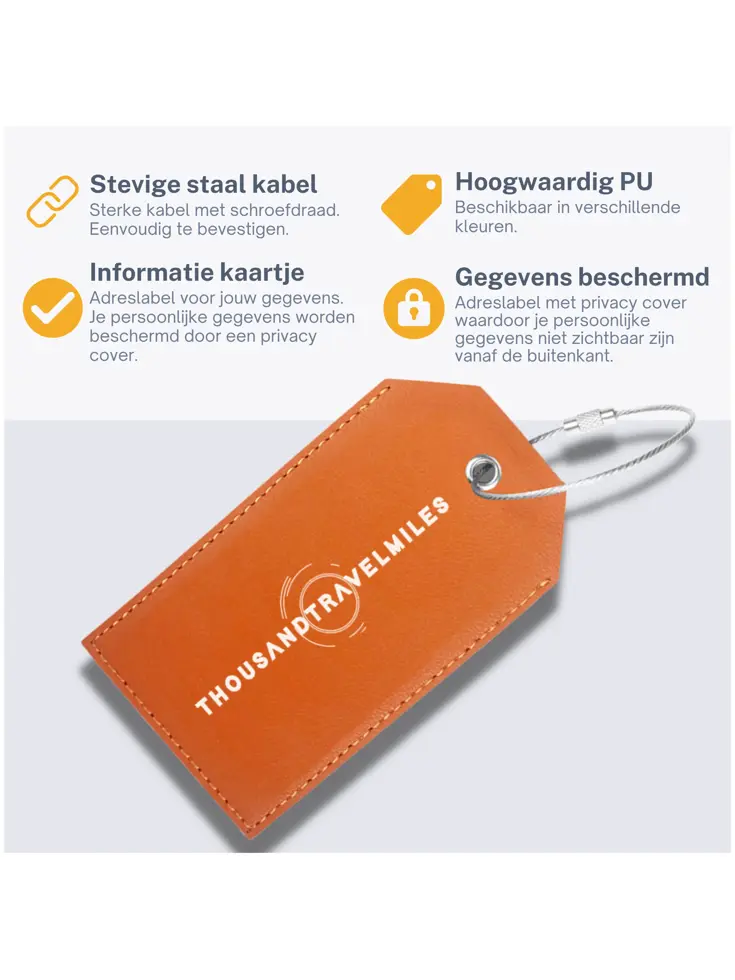 Bagagelabel – 4 stuks – Leer – Oranje