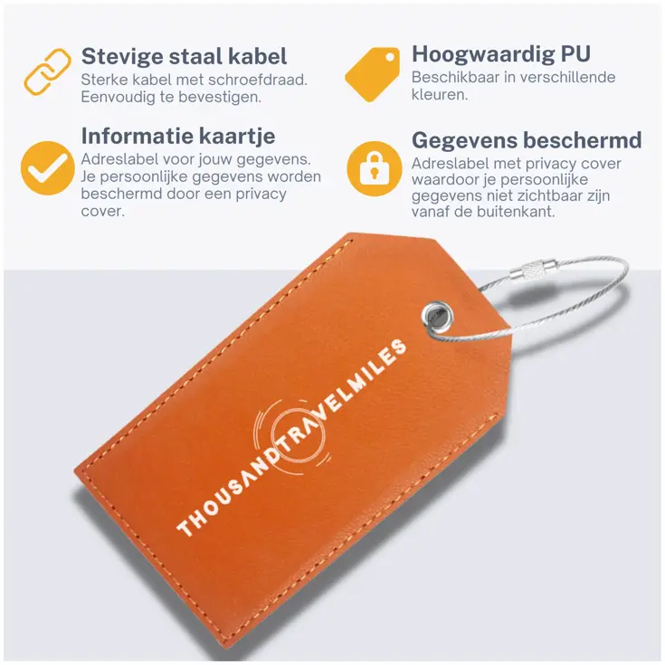 Bagagelabel – 4 stuks – Leer – Oranje