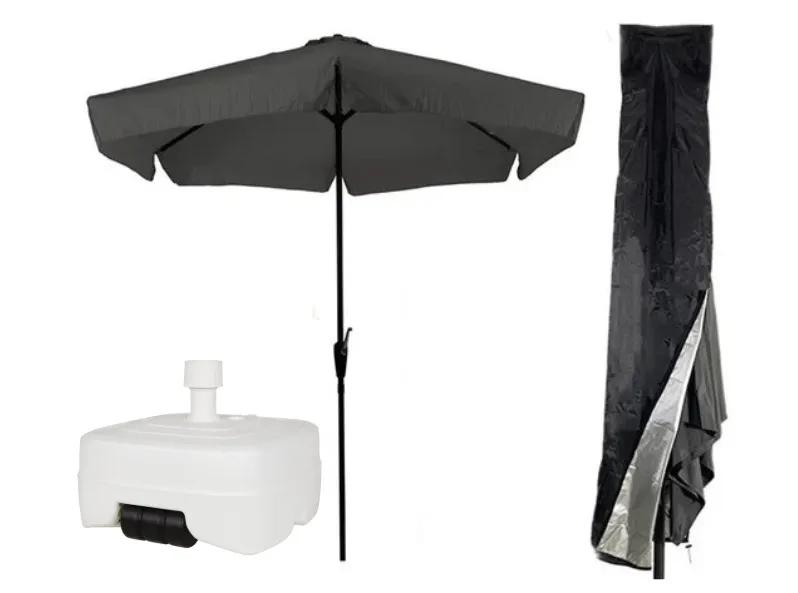Cuhoc  Parasol Grijs + Verrijdbare Voet + Hoes  Antraciet   XXL