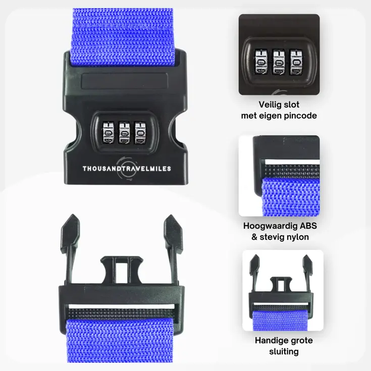 Kofferriem + 2 Bagagelabel – 3-delig – Blauw