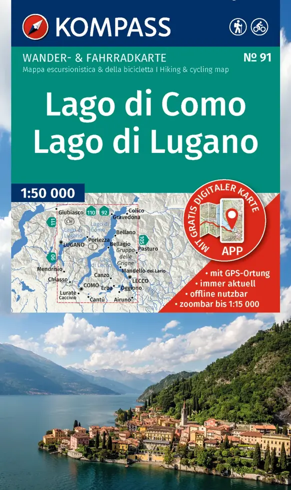 Wandelkaart WK91 Lago di Como - Lago Lugano