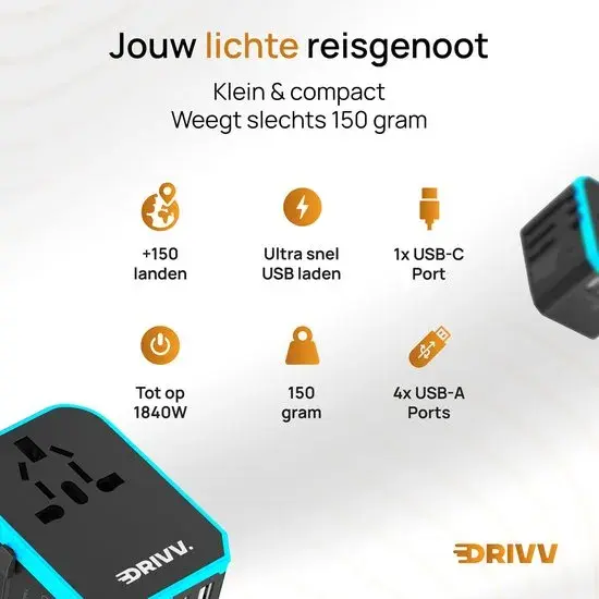 Universele Wereldstekker - Fast Charge