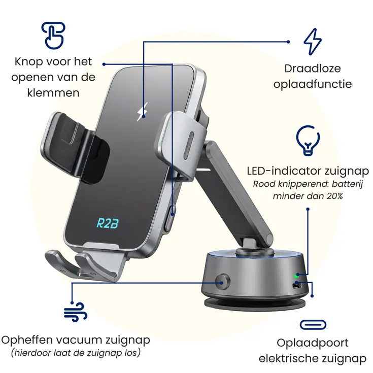 Auto Zuignap met Draadloze Oplader