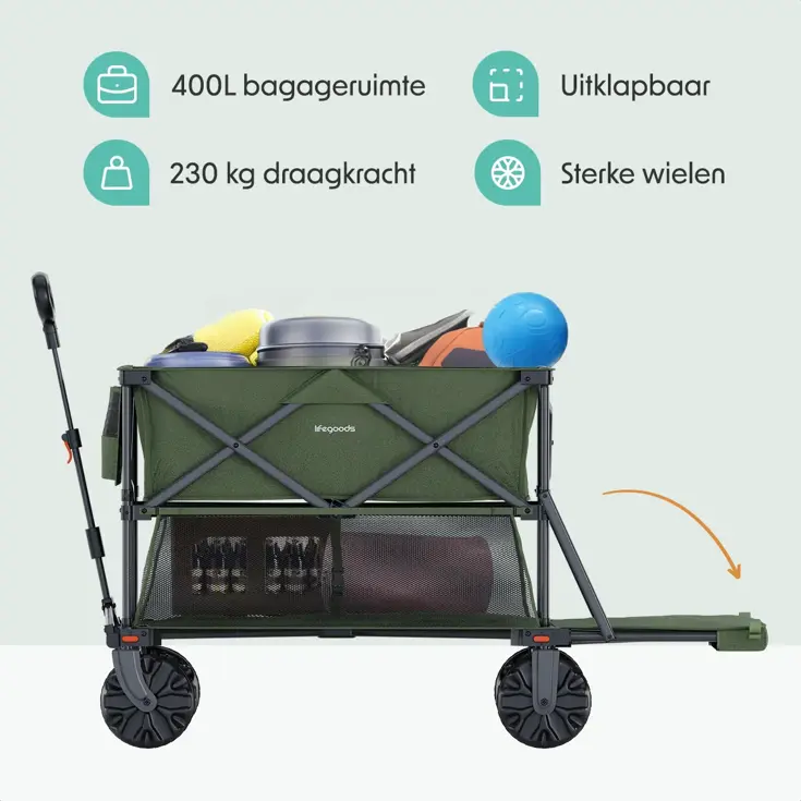 LifeGoods Dubbele Bolderkar – 200KG