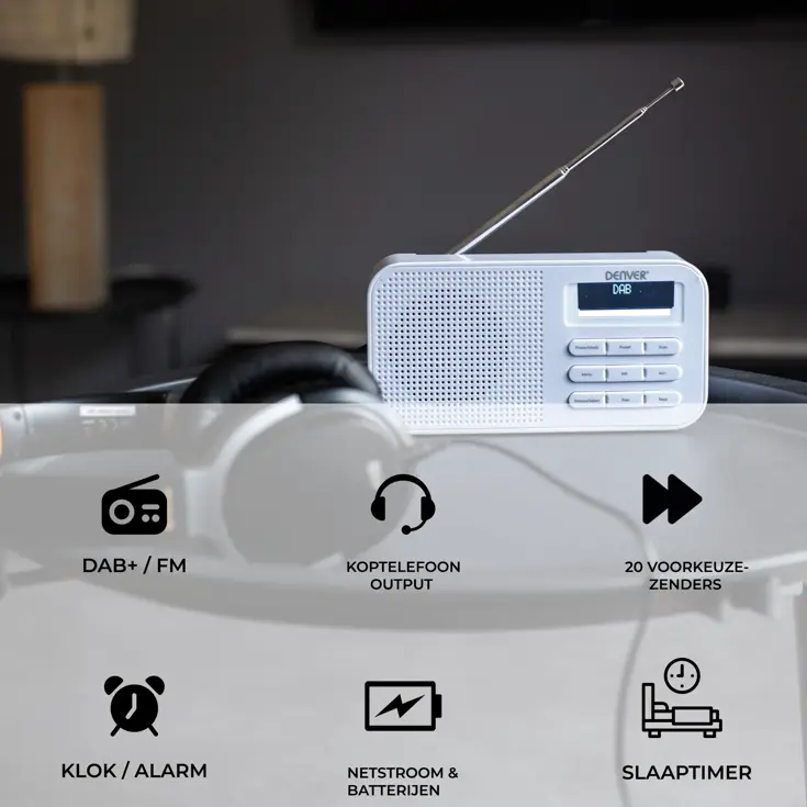 DAB+/FM Radio Alarmfunctie Werkt op AA-batterijen