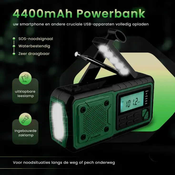 Noodradio FM/AM - 4400mAh - Solar Opwindbaar