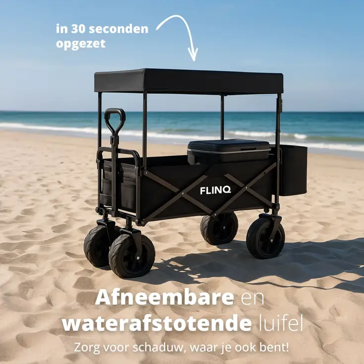 Bolderkar Deluxe met dak - 100L - 130KG - Zwart
