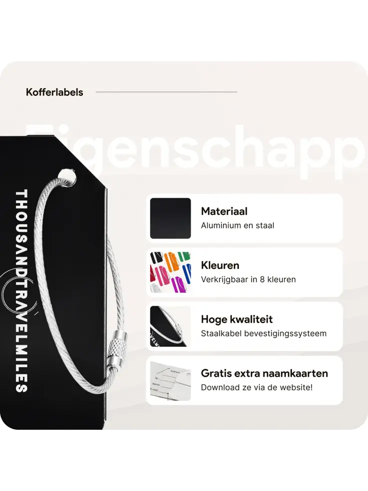 Aluminium kofferlabels – 4 stuks – Zwart