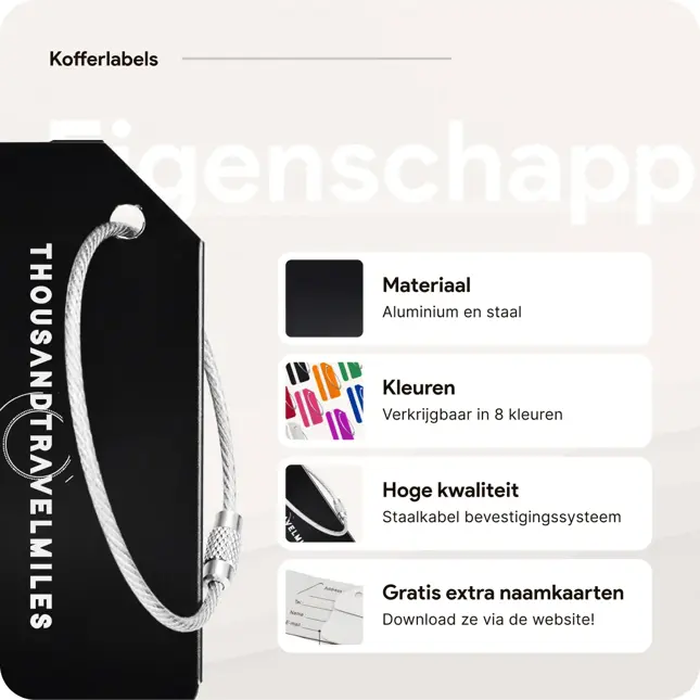 Kofferset 4-delig kofferriem + bagagelabels Zwart