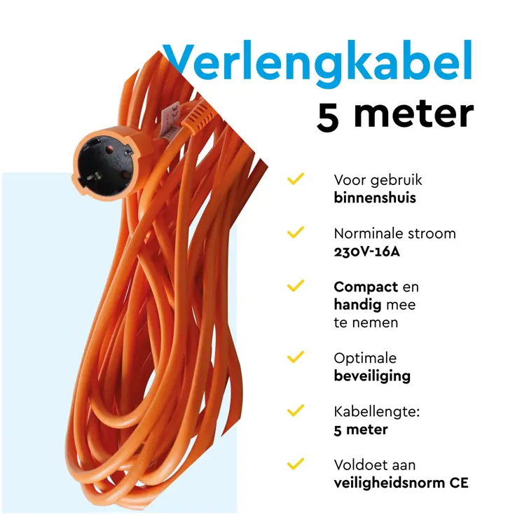 Verlengsnoer 5 m met randaarde voor binnen
