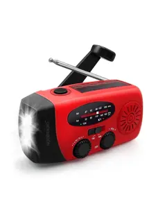 Noodradio® Solar Powerbank Opwindbaar Rood