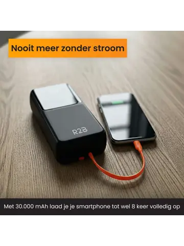 Powerbank 30000 mAh met Ingebouwde Kabels