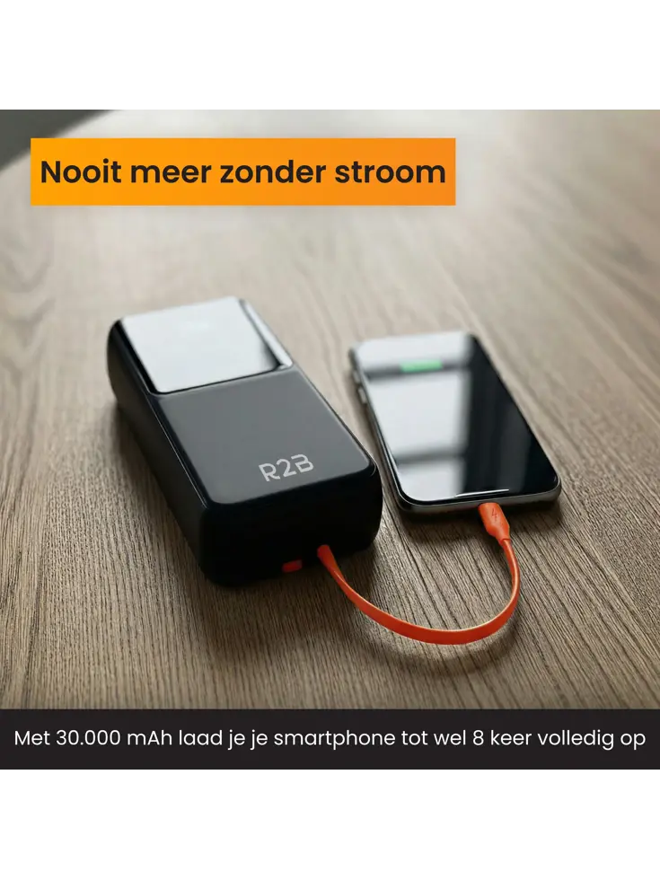 Powerbank 30000 mAh met Ingebouwde Kabels