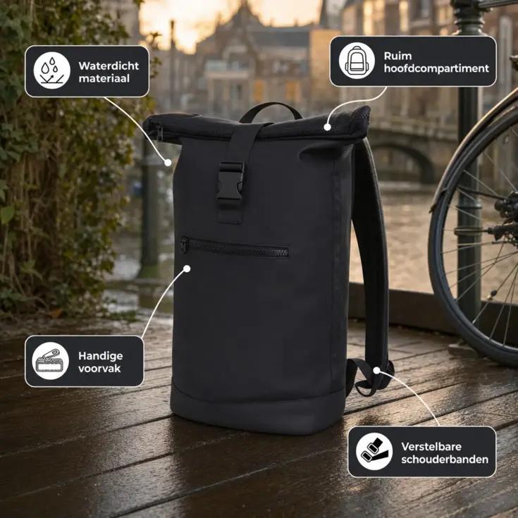 Waterdichte Rolltop Rugzak 26L met Laptopvak