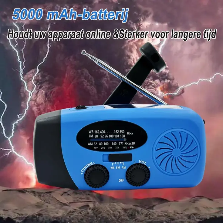Noodradio Solar Opwindbaar - FM/AM - 5000mAh