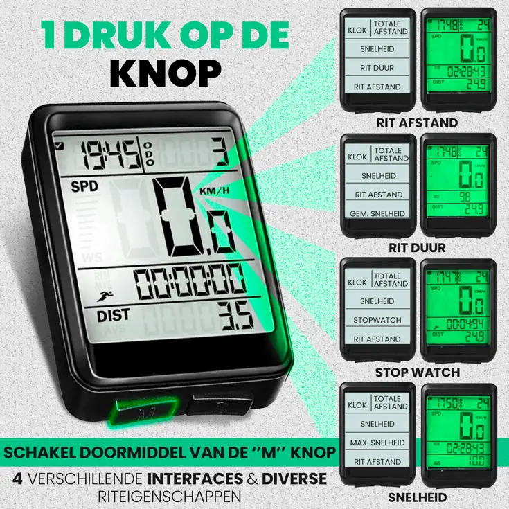 Draadloze Fietscomputer - 17 Functies