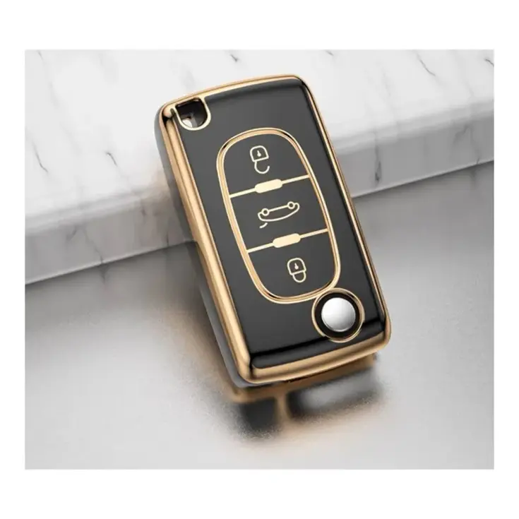 TPU Sleutelhoesje voor Peugeot goud D3