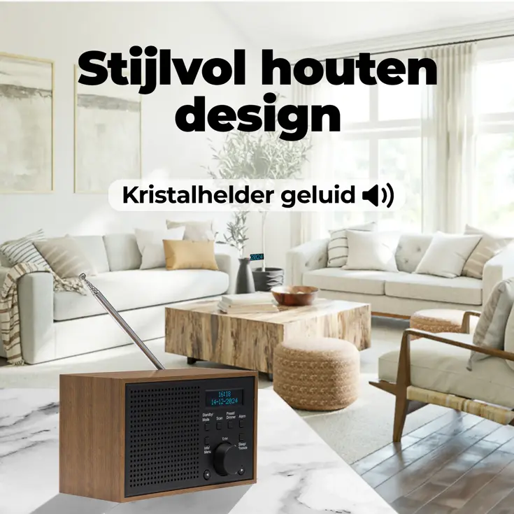 DAB+/FM Radio Wekker Datum & tijd weergave