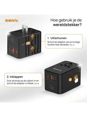 Universele Wereldstekker met kabel - 70W