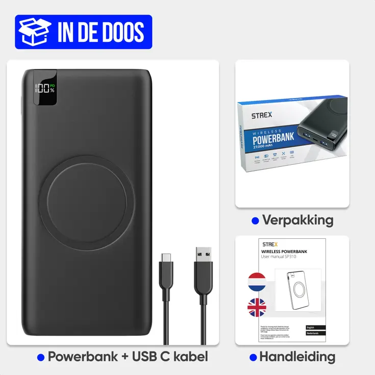 Powerbank met Draadloze Qi Lader